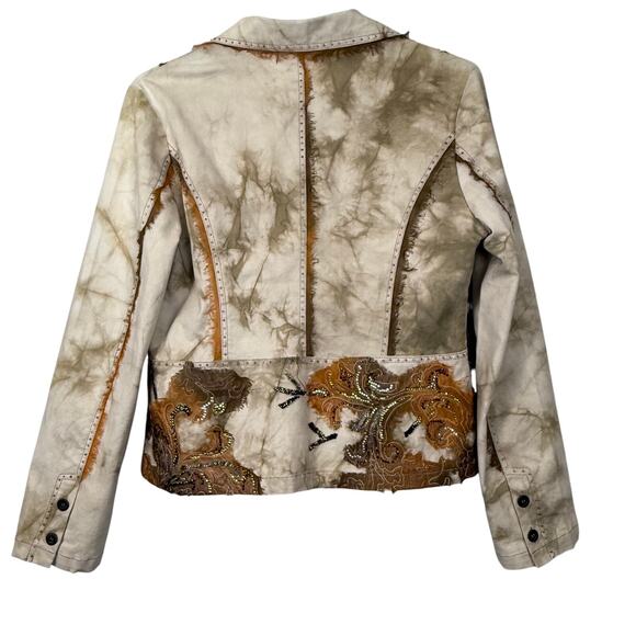 Boho Western Beaded Embellished Blazer Jacket Distressed Tie Dye – Size M - Picture 3 of 10